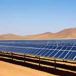 Solar Farm in Eritrea**

"A vast solar farm in the Eritrean desert under a clear blue sky, rows of solar panels stretching to the horizon, fully clothed workers maintaining the equipment, appropriate content, safe for work, professional photography, perfect anatomy, correct proportions, natural light, modest environment."

**