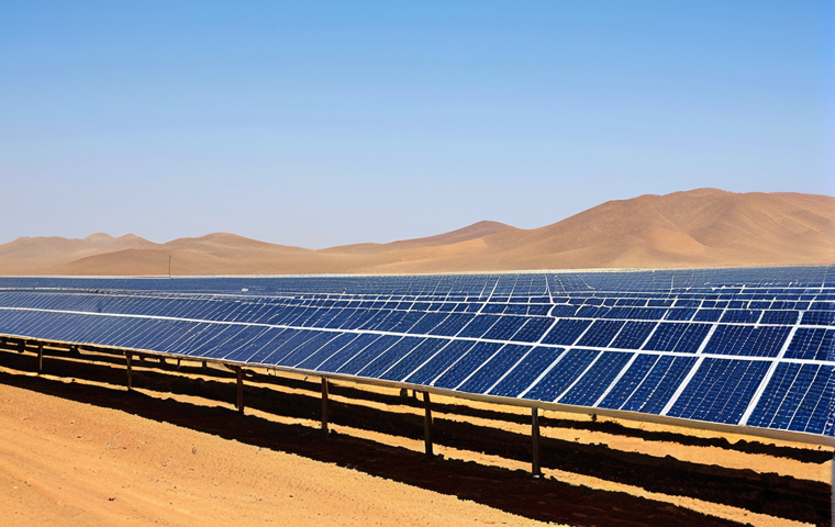 Solar Farm in Eritrea**

"A vast solar farm in the Eritrean desert under a clear blue sky, rows of solar panels stretching to the horizon, fully clothed workers maintaining the equipment, appropriate content, safe for work, professional photography, perfect anatomy, correct proportions, natural light, modest environment."

**
