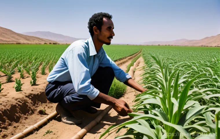 에리트레아 농업 기술 - Prompt 1: Drip Irrigation in an Arid Eritrean Landscape** 에리트레아 농업 기술 - Prompt 1: Drip Irrigation in an Arid Eritrean Landscape**