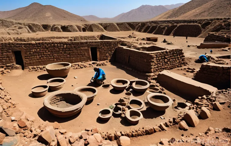 에리트레아의 역사적 유물 - **Prompt 1: "Eritrean Bronze Age Archaeological Site"**
A wide shot of an active archaeological ...