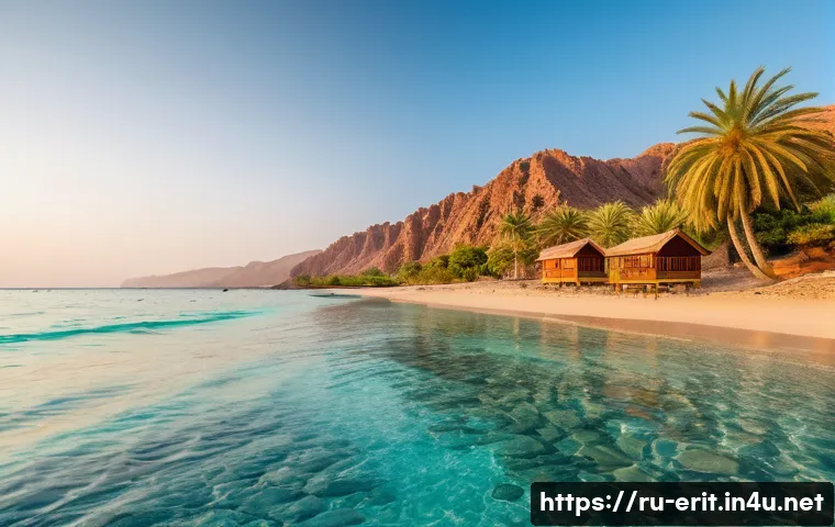 에리트레아 여행 일정 추천 - A serene Red Sea beach in Eritrea at sunrise, featuring soft golden sand and crystal-clear turquoise...