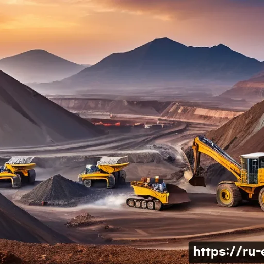 에리트레아의 수출입 품목 - A vibrant Eritrean mining landscape at sunrise, showcasing large open-pit mines with heavy machinery...