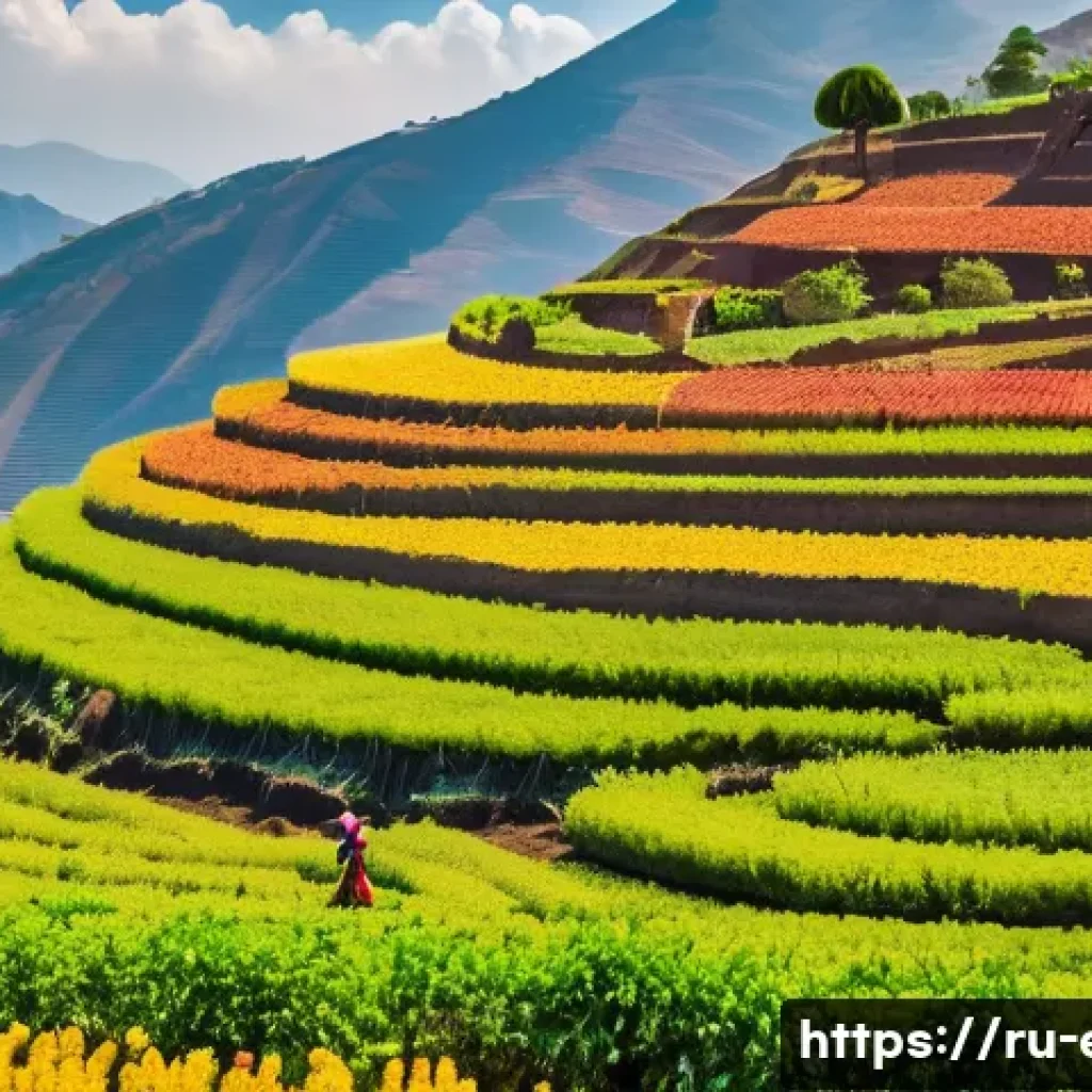 에리트레아의 주요 무역 상품 - A vibrant agricultural landscape in Eritrea featuring farmers in traditional clothing tending to cof...