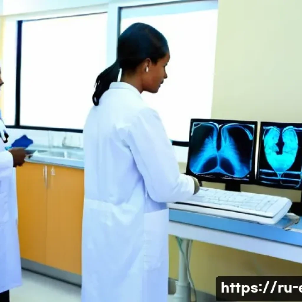 에리트레아의 주요 병원 - A modern urban hospital interior in Asmara, Eritrea, showcasing advanced ultrasound and X-ray machin...