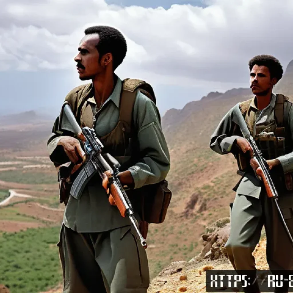 에리트레아 독립 전쟁 - A detailed scene depicting Eritrean guerrilla fighters during the independence struggle, set in a ru...