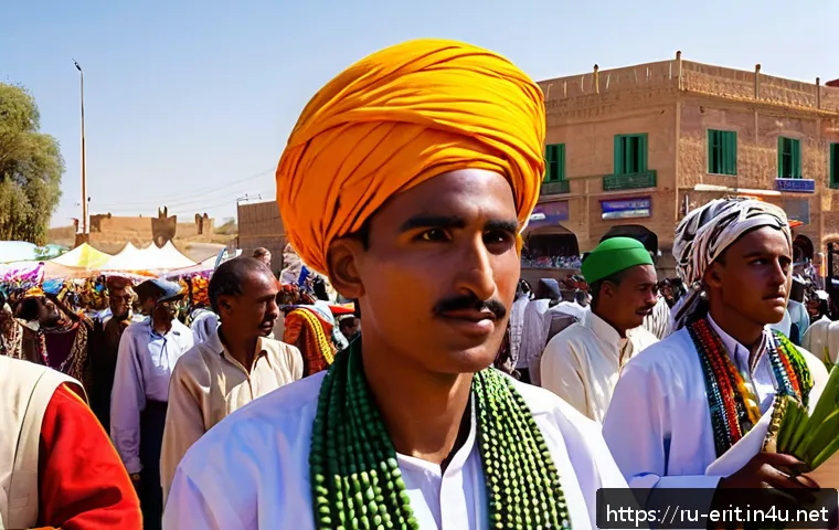 에리트레아의 공식 언어 - A vibrant cultural festival scene in Eritrea showcasing diverse ethnic groups dressed in traditional...